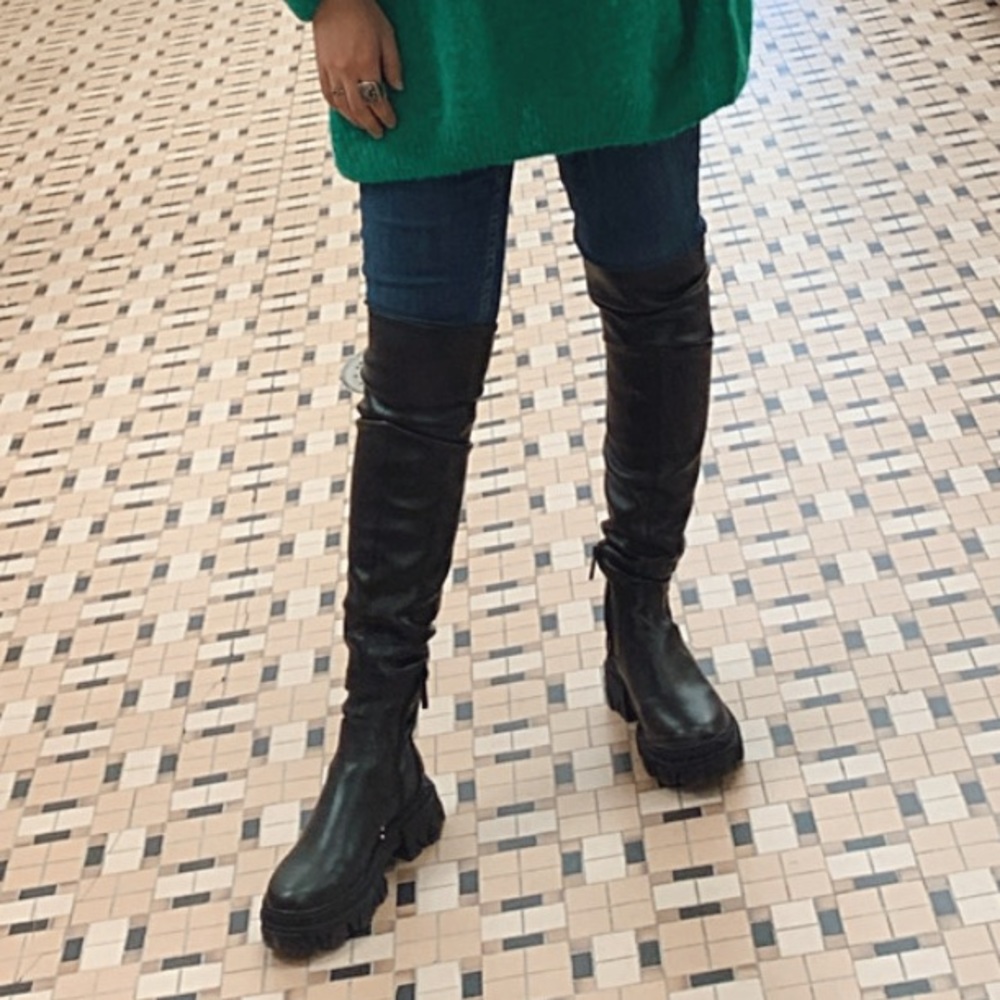 Calvin Klein Genuine Leather High Knee Skinny Boots